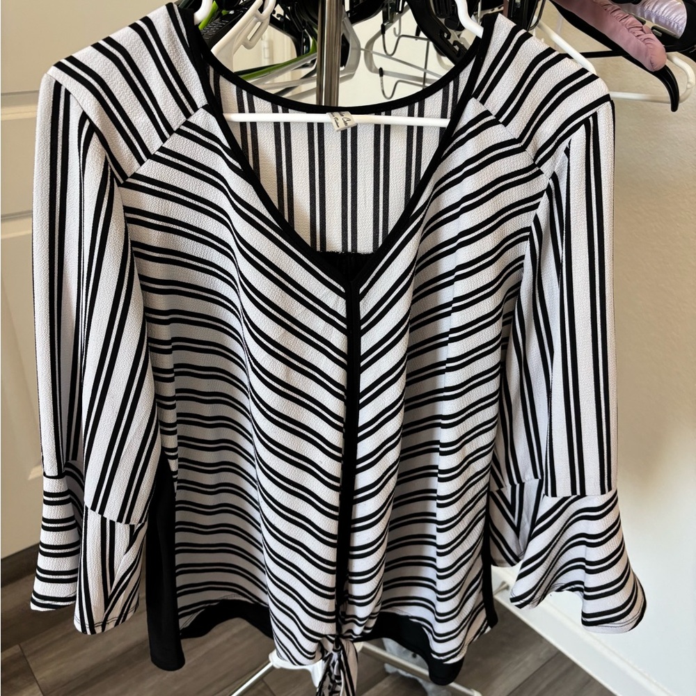 PerSeption Concept Black and White Striped Blouse
